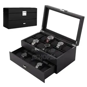 24 Slots Leather Watch Box Organizer Case Storage Display