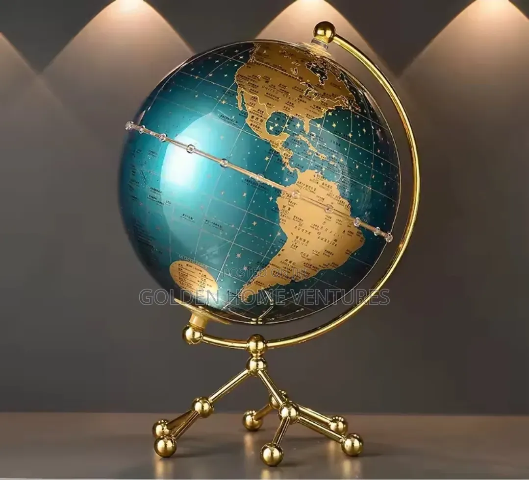 LED Illuminated World Globe Map Lamp Metal Stand Decor