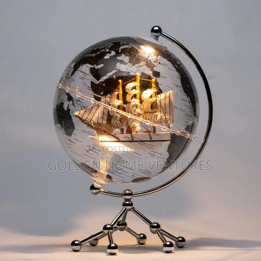8 Inch LED Illuminated World Globe Map Metal Stand Decor