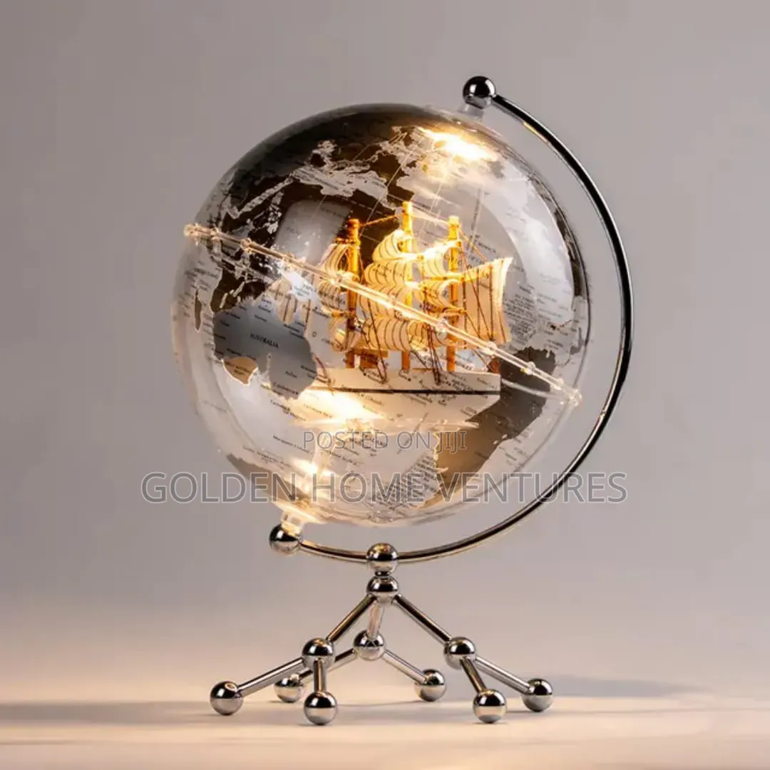 8 Inch LED Illuminated World Globe Map Metal Stand Decor