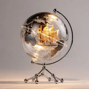 8 Inch LED Illuminated World Globe Map Metal Stand Decor
