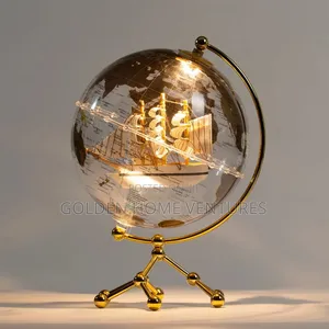 8 Inch LED Illuminated World Globe Map Metal Stand Decor