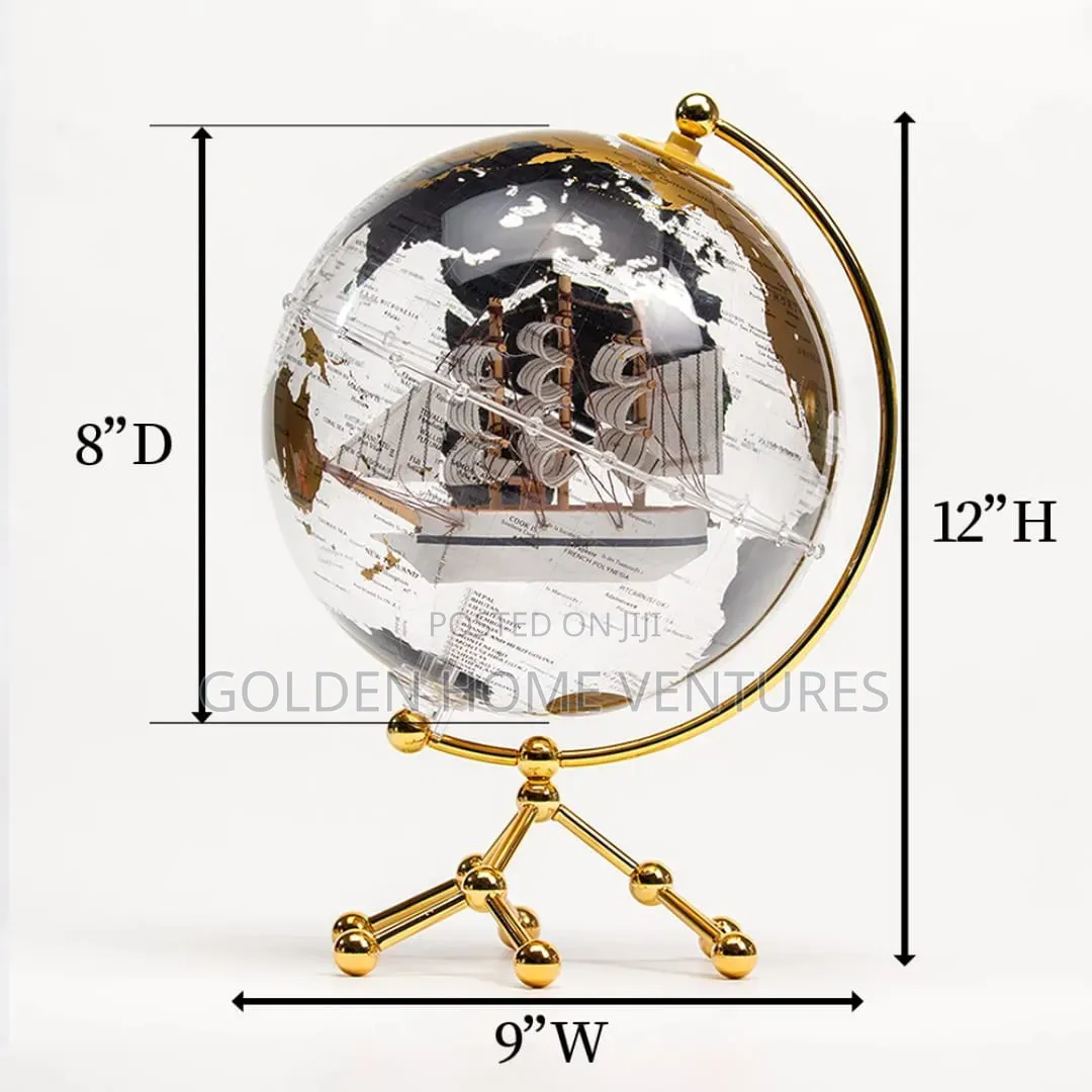 8 Inch LED Illuminated World Globe Map Metal Stand Decor