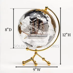 8 Inch LED Illuminated World Globe Map Metal Stand Decor