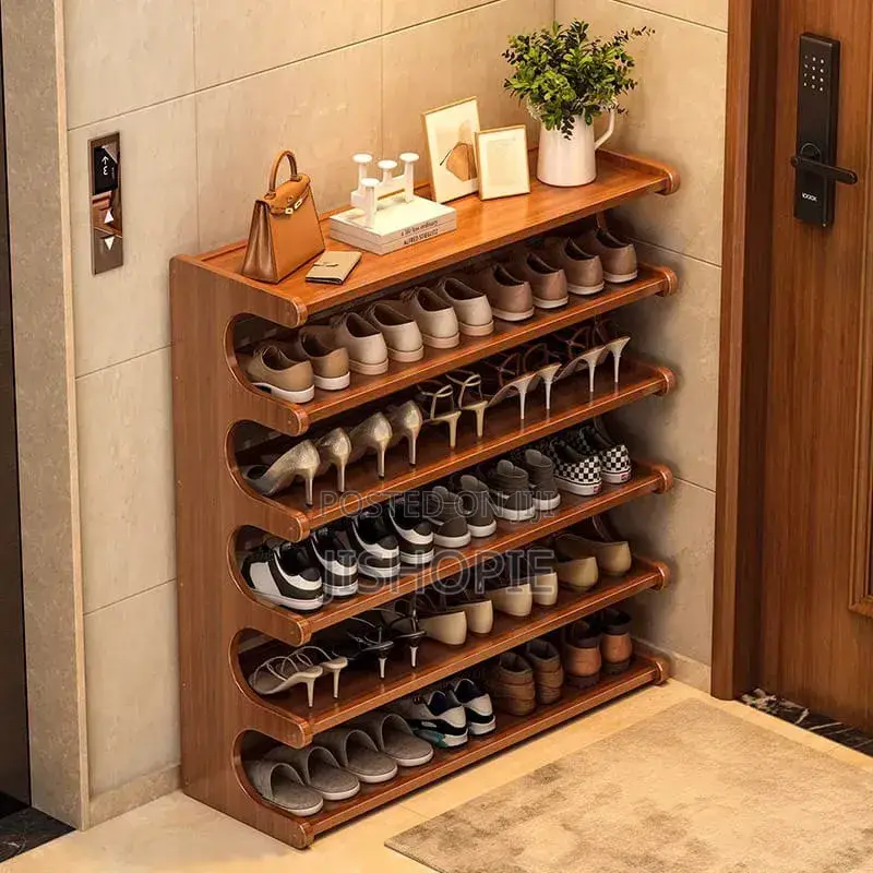 6 Layer Wooden Bamboo Shoe Rack Free Standing Storage Shelf