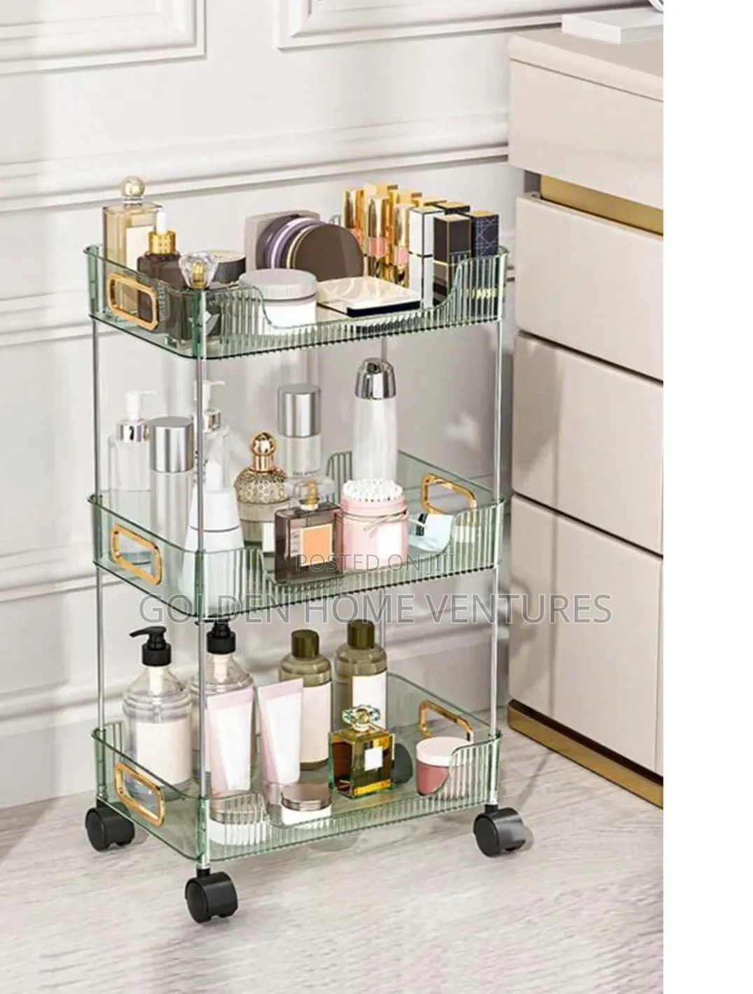 3 Tier Acrylic Rolling Storage Cart Organizer Removable Wheels