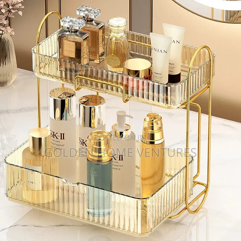 2 Tier Luxury Gold Cosmetic Storage Rack Makeup Organizer