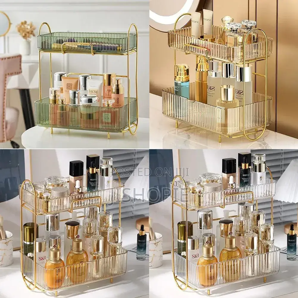 2 Tier Luxury Gold Cosmetic Storage Rack Makeup Organizer