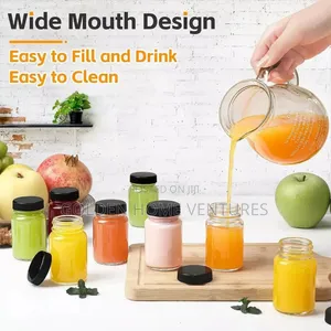 Set of 6 Clear Glass Ginger Shot Bottles 60ml Black Lids