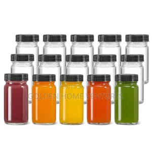 Set of 6 Clear Glass Ginger Shot Bottles 60ml Black Lids