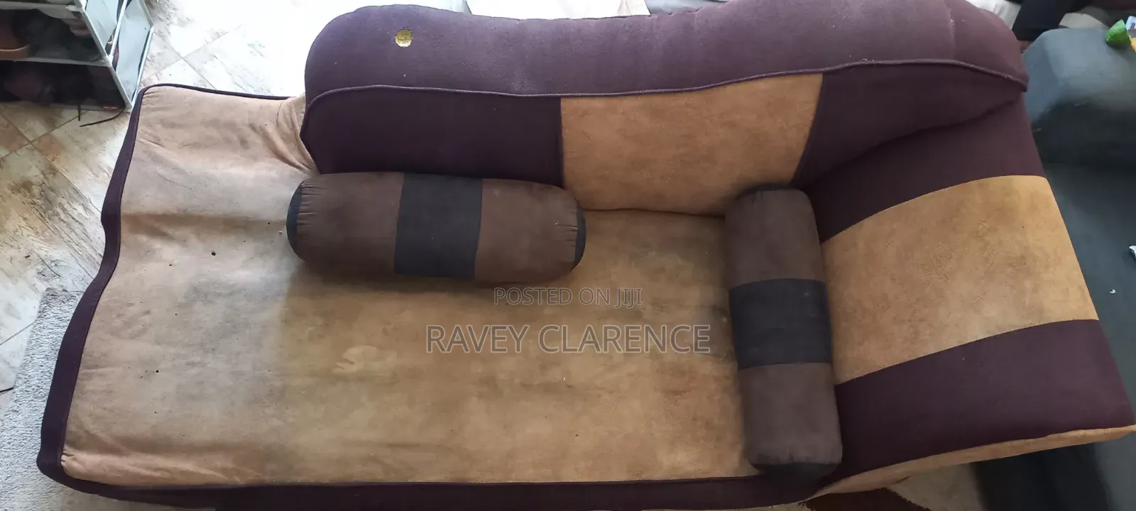 3-Seater Sofa With Cylindrical Bolster Arms.
