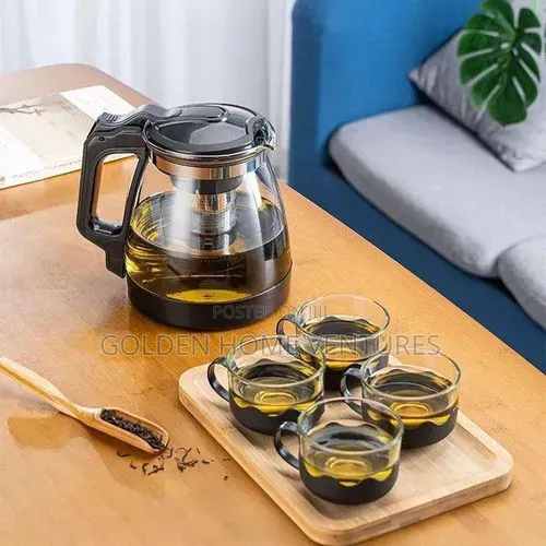 1L Glass Teapot Teakettle Set With 4 Glass Teacups 160ml