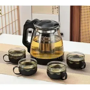 1L Glass Teapot Teakettle Set With 4 Glass Teacups 160ml