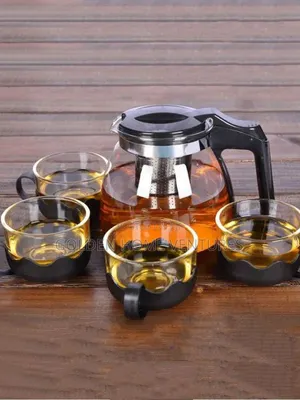 1L Glass Teapot Teakettle Set With 4 Glass Teacups 160ml
