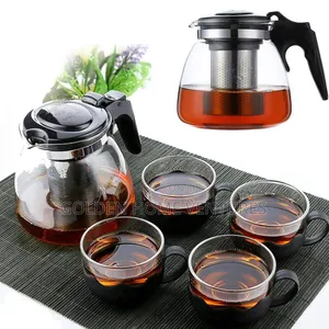 1L Glass Teapot Teakettle Set With 4 Glass Teacups 160ml