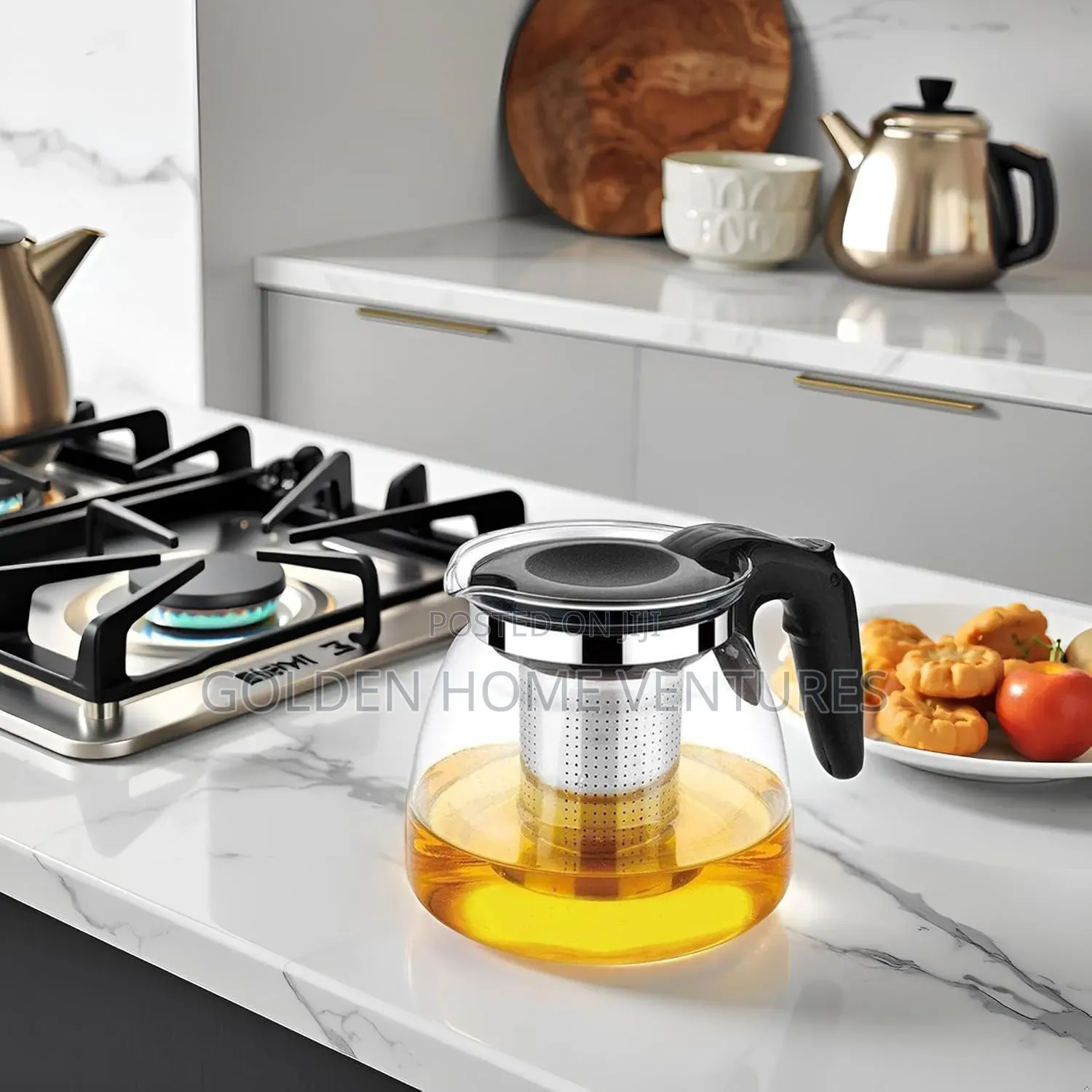 1L Glass Teapot Teakettle Set With 4 Glass Teacups 160ml