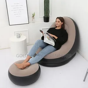 Inflatable Air Deluxe Lounge Chair Sofa With Footrest Ottoman