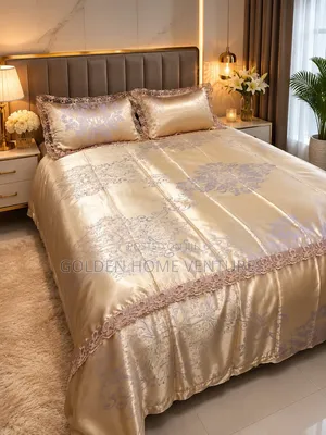 Luxury Silk Duvet Cover Set 6x7 Feet Bed Sheet Lace Trim