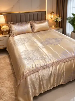 Luxury Silk Duvet Cover Set 6x7 Feet Bed Sheet Lace Trim