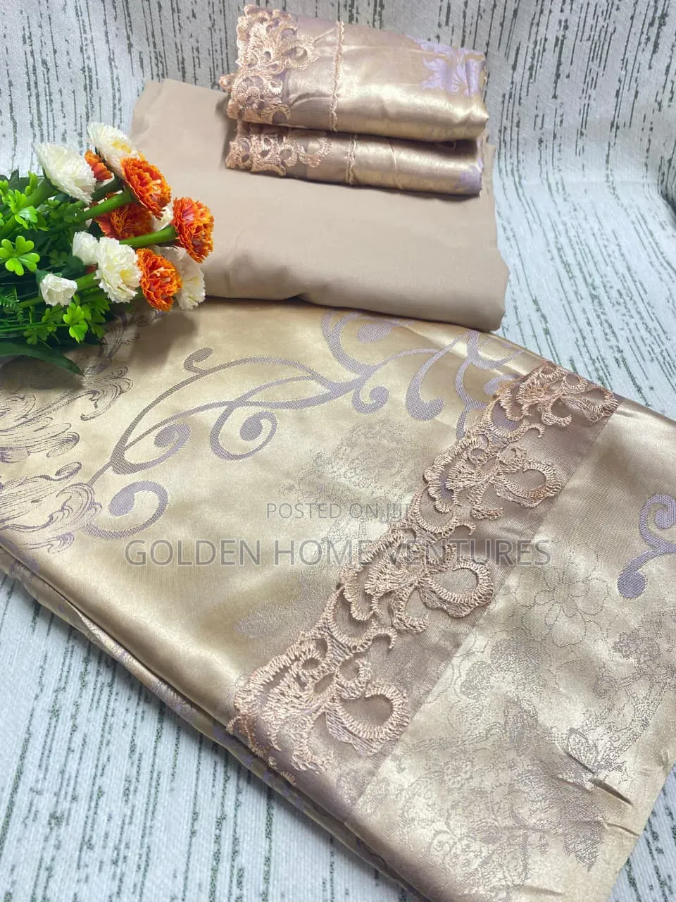 Luxury Silk Duvet Cover Set 6x7 Feet Bed Sheet Lace Trim