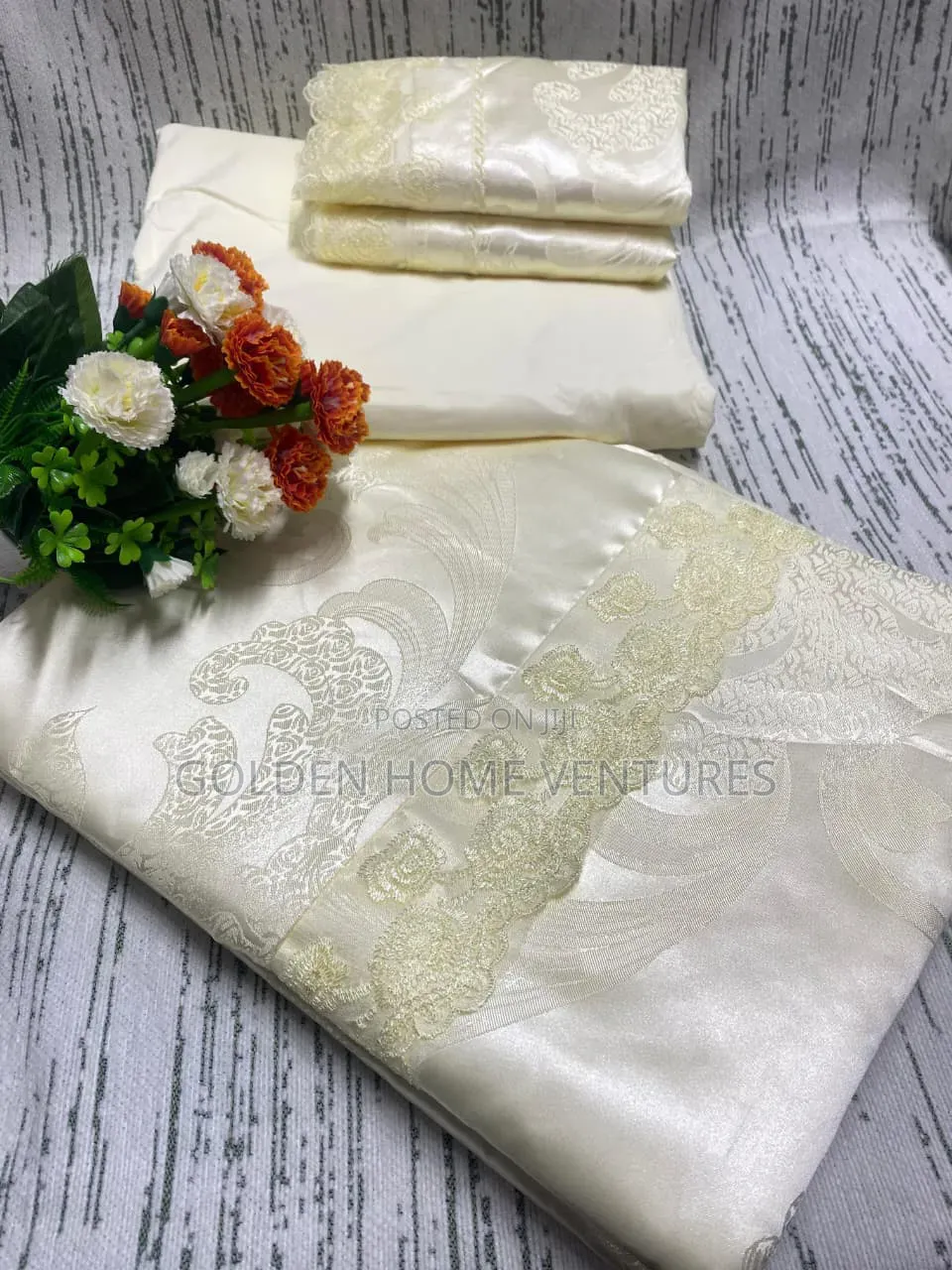 Luxury Silk Duvet Cover Set 6x7 Feet Bed Sheet Lace Trim
