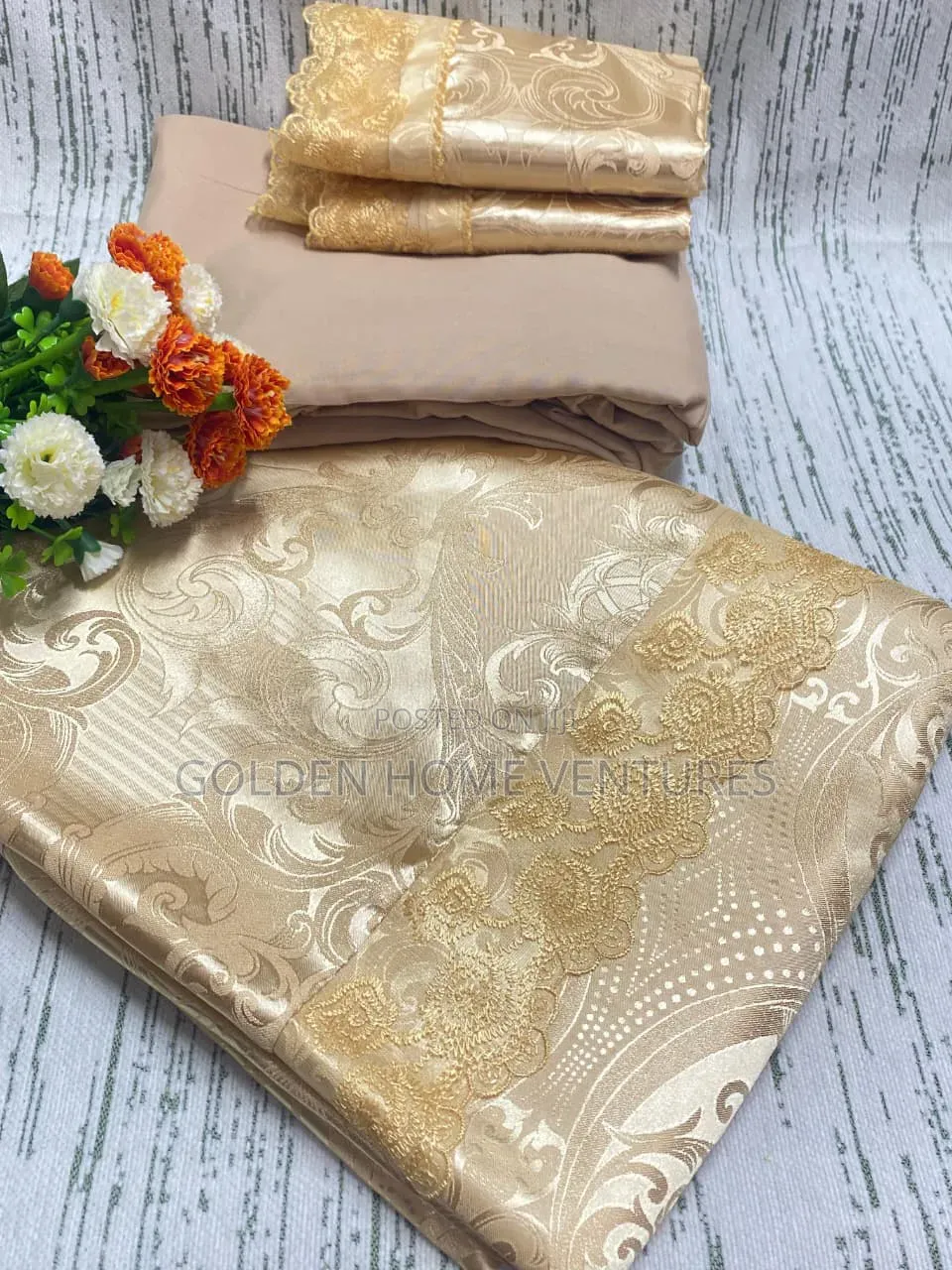 Luxury Silk Duvet Cover Set 6x7 Feet Bed Sheet Lace Trim