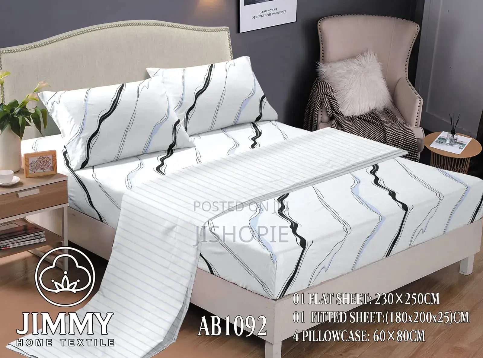 Printed Cotton Fitted Bedsheet Set 7x8 Feet 6 Piece Bedding