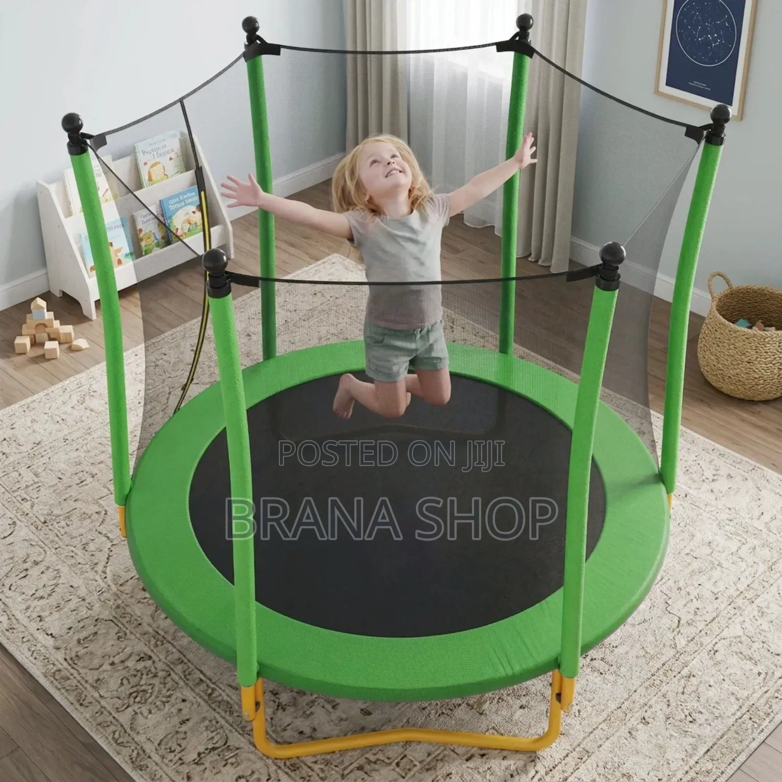 **8FT Lime Green Kids Trampoline – Spacious Garden Bouncer **