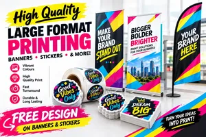 Banners, Stickers Printing + Free Design