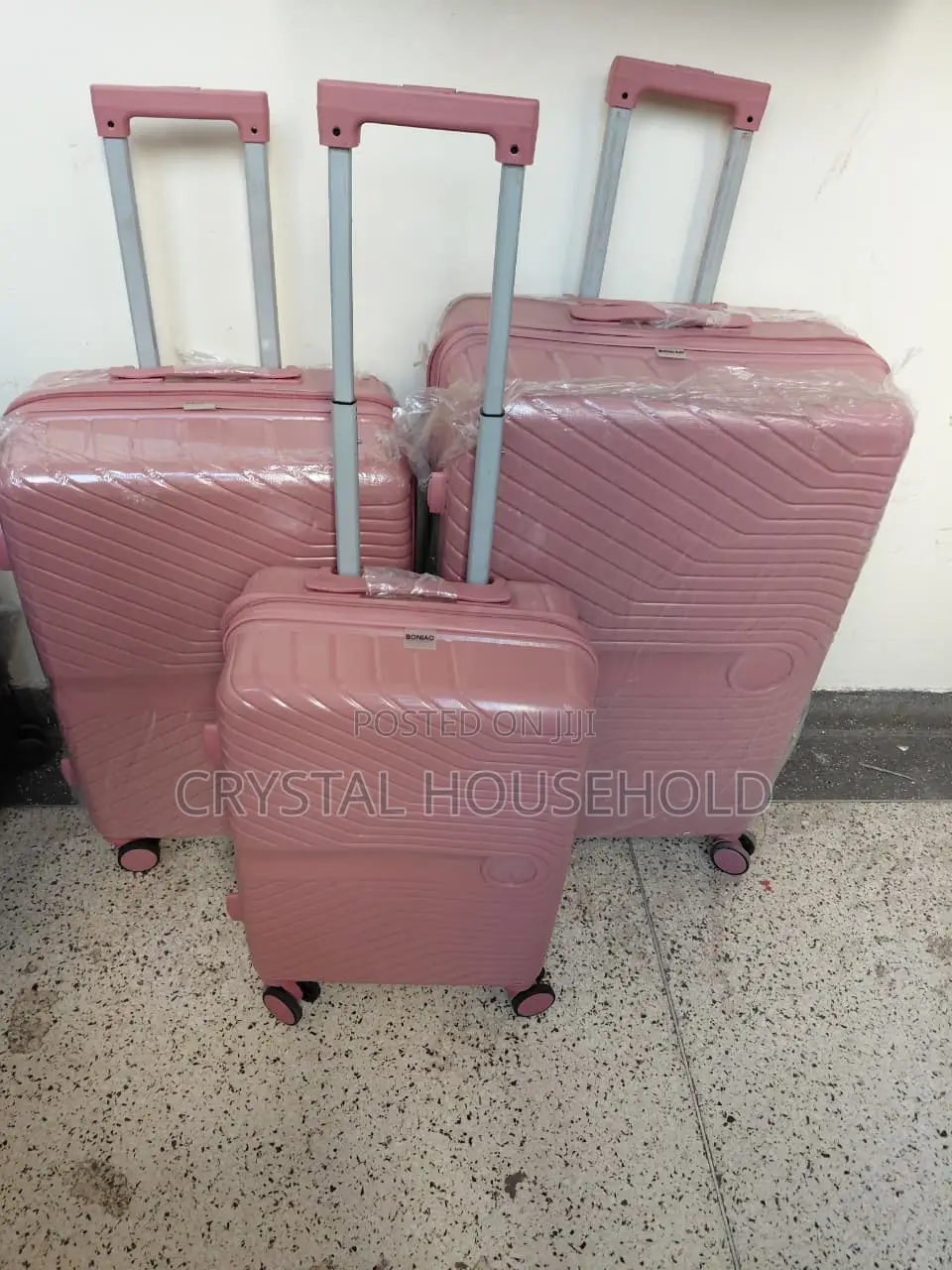 Stylish Boniao Unbreakable PP Suitcase Set – Pink 3-Piece