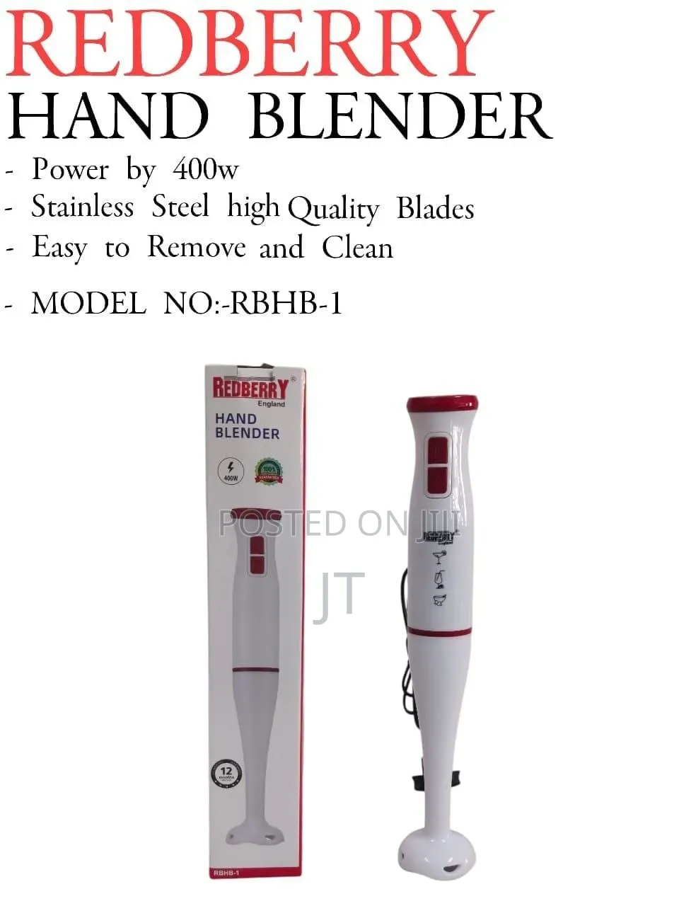Redberry 400W Hand Blender (Model RBHB-1)