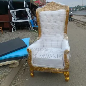 White Leather King or Queen Chair With Gold Colour Frame 