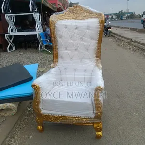 White Leather King or Queen Chair With Gold Colour Frame 
