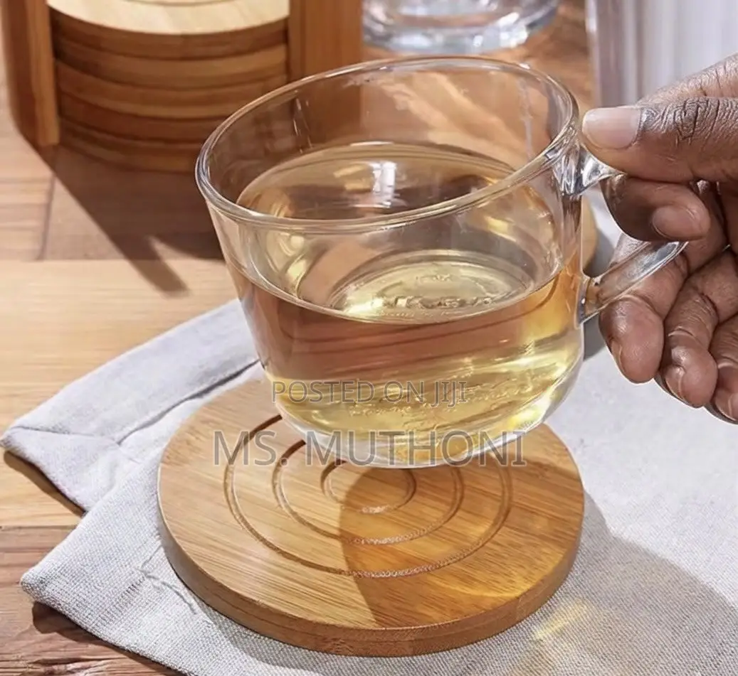 *6PCS Ecofriendly Round Bamboo Coaster Set*