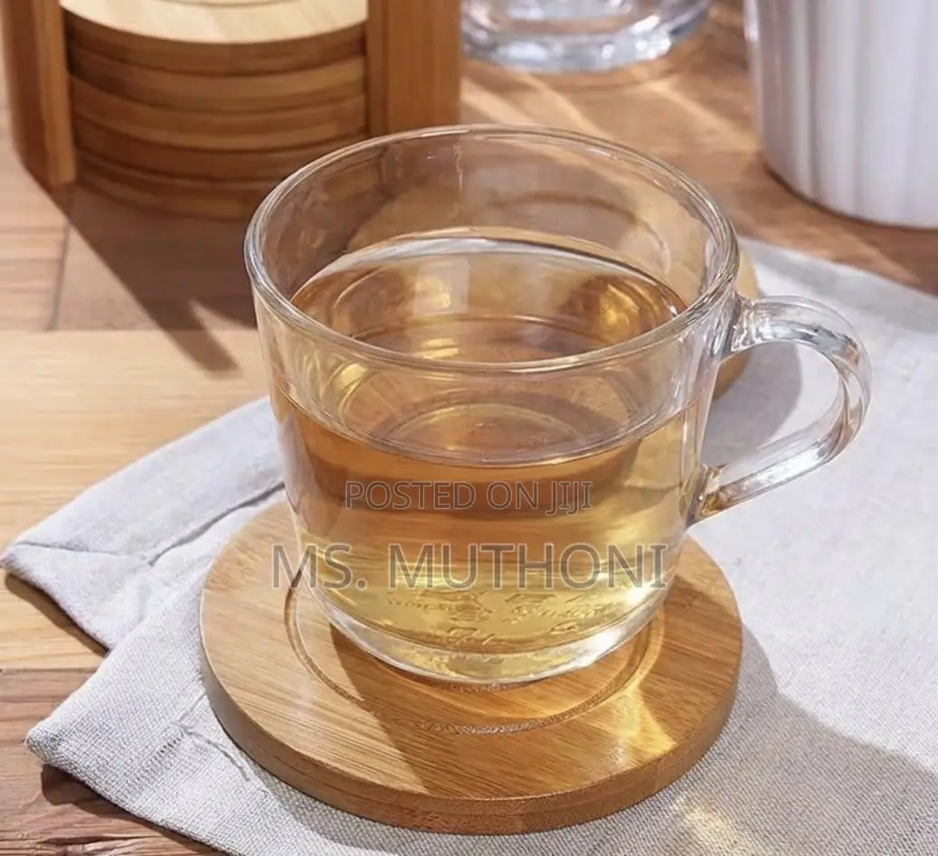*6PCS Ecofriendly Round Bamboo Coaster Set*