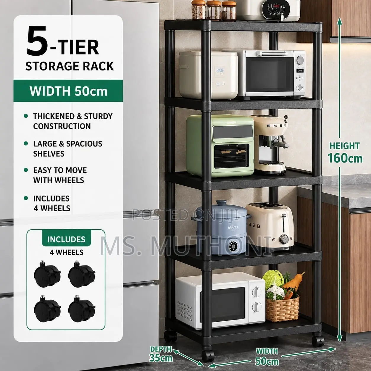 Thickened 5-Tier Multi-Purpose Kitchen Storage Rack