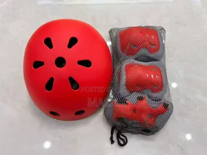 Red Kids Sports Safety Helmet With Complete Protective Pad Gear Set
