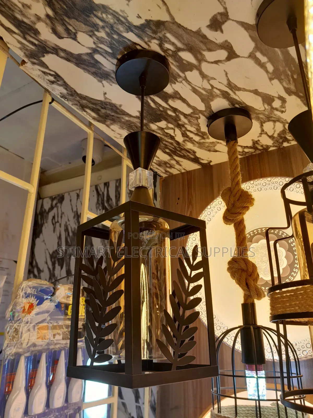 Floral Black Metal Pendant Light