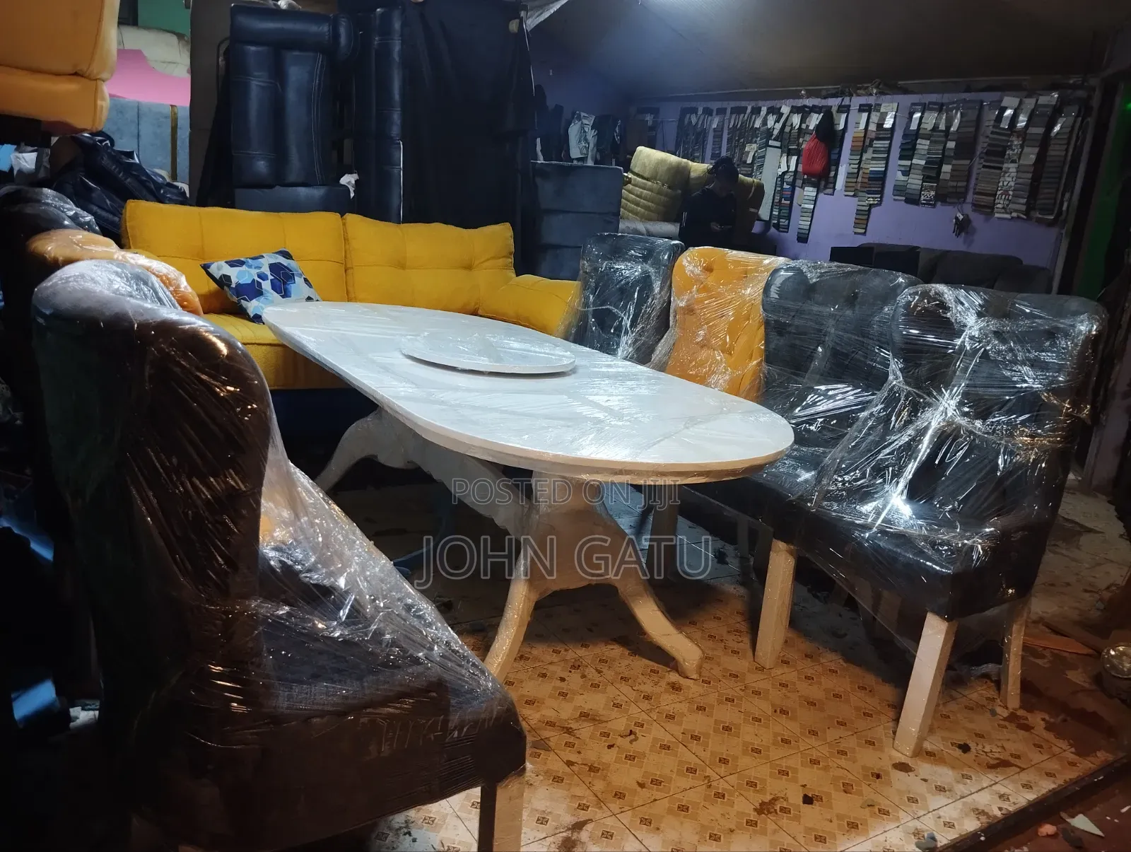 6 Seater White and Gray Dining Set