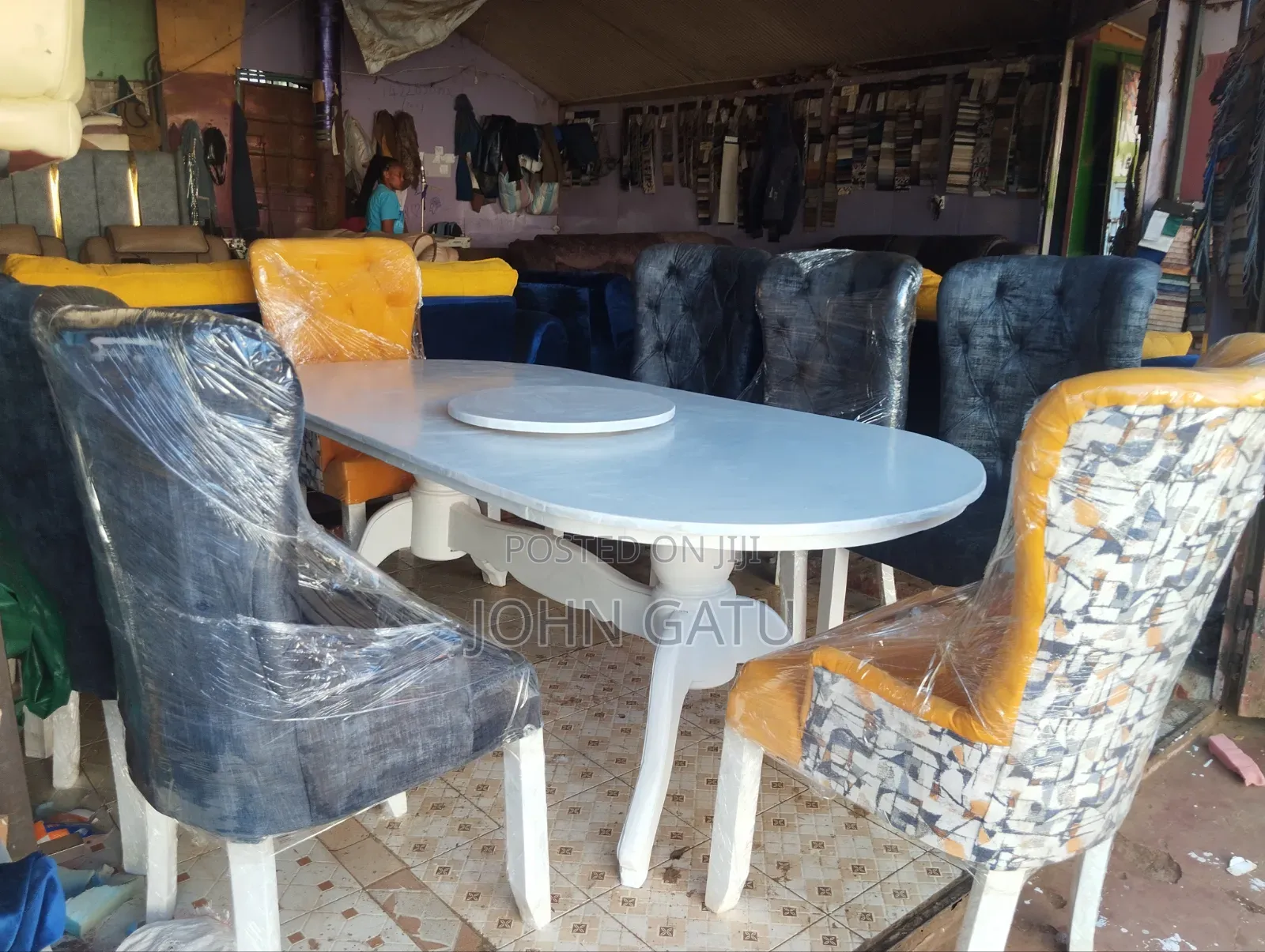 6 Seater White and Gray Dining Set