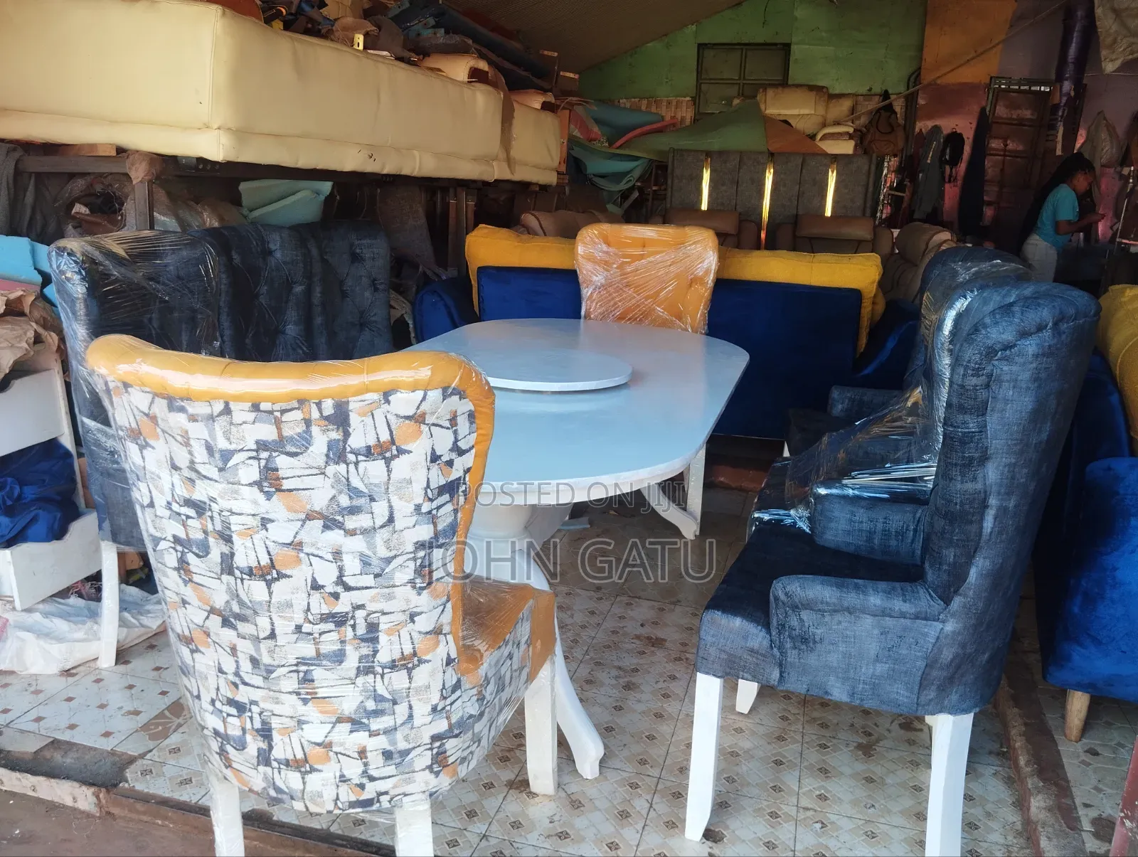6 Seater White and Gray Dining Set