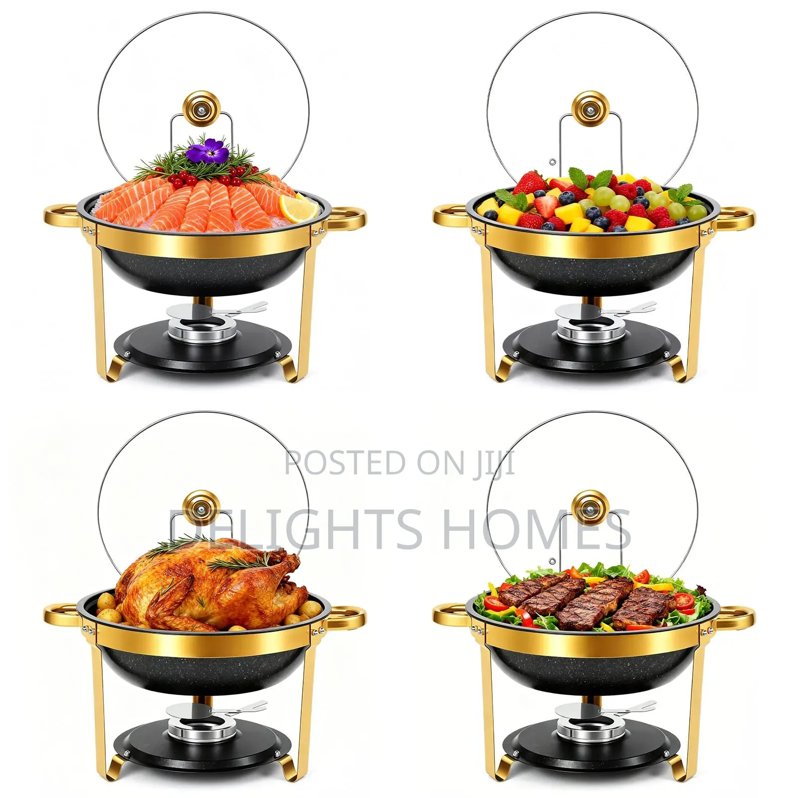 Premium Quality Black and Gold Round Stainless Steel Chafing Dish-Bli