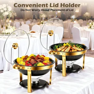 Premium Quality Black and Gold Round Stainless Steel Chafing Dish-Bli
