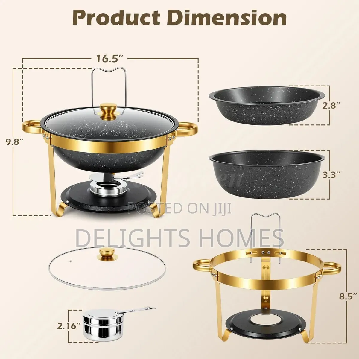 Premium Quality Black and Gold Round Stainless Steel Chafing Dish-Bli