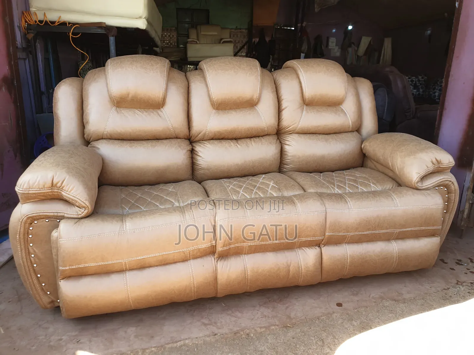 Brown Puffy Semi Recliner