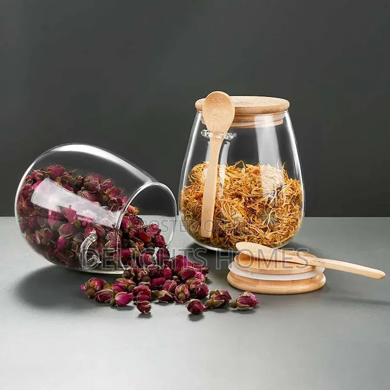 Glass Storage Jar With Bamboo Lid and Spoon-Bli