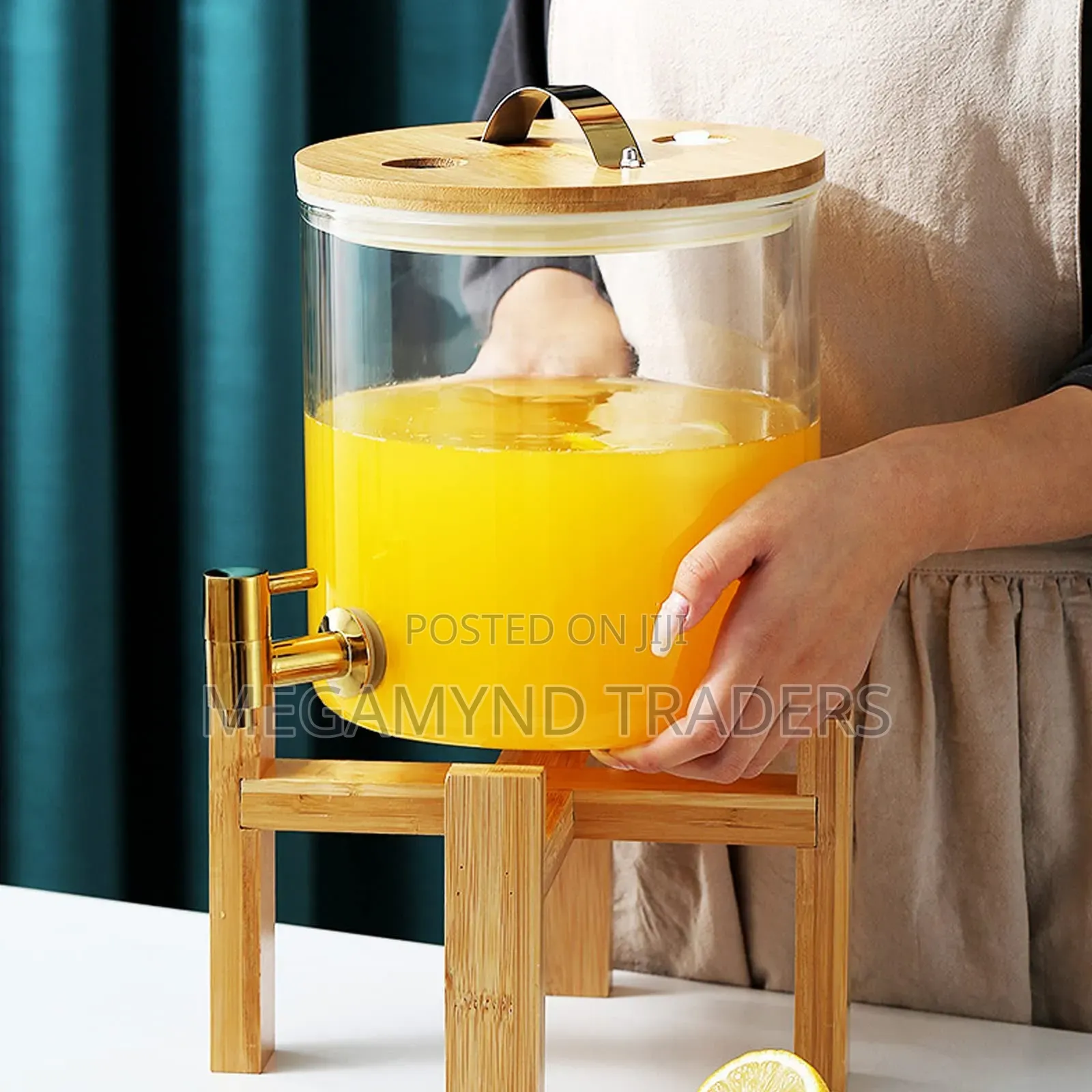 8LTR Juice Dispenser With Bamboo Stand / Glass Beverage Dispenser