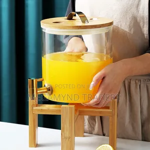8LTR Juice Dispenser With Bamboo Stand / Glass Beverage Dispenser