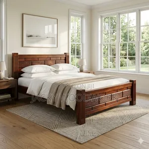 Brand New Solid Hardwood Bed Frame Luxury Brick-Pattern Carvings