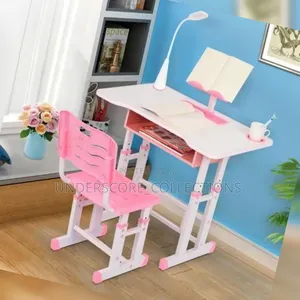 Height Adjustable Kids Study Desk Chair Set With LED Lamp
